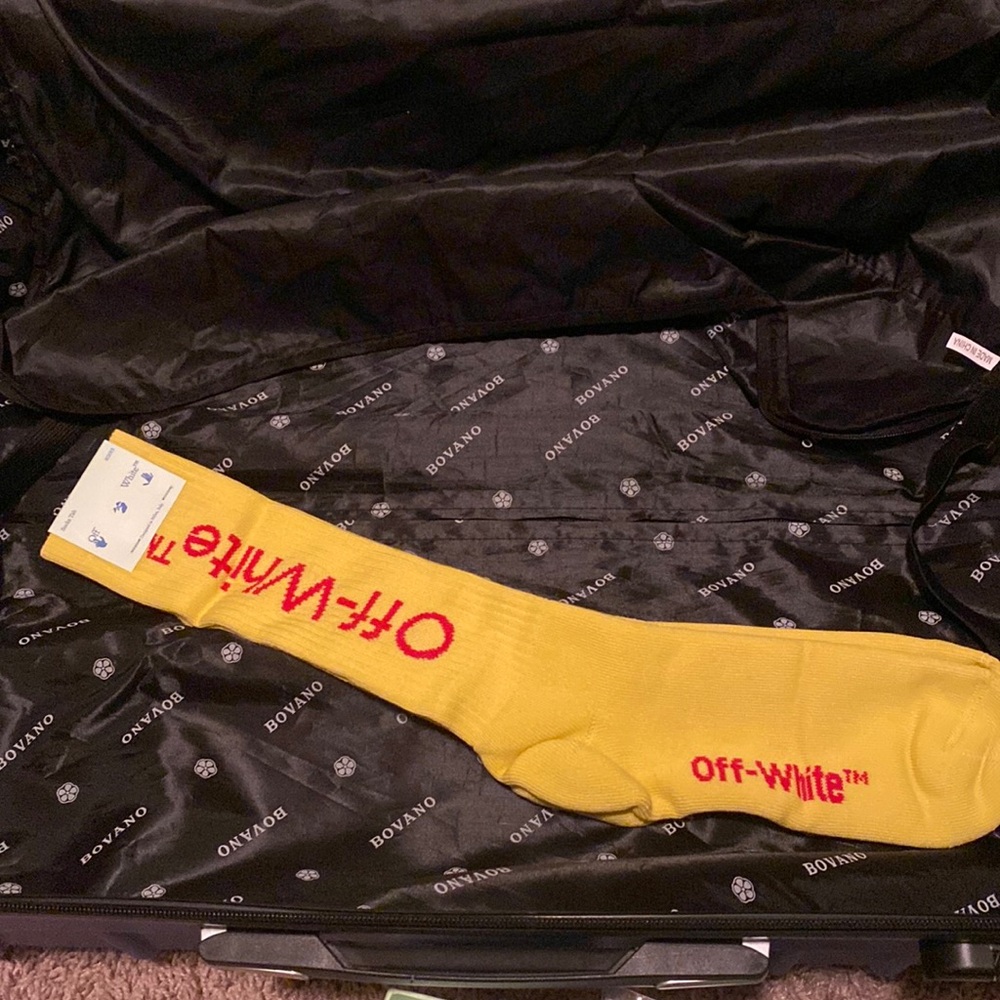 Off-white socks yellow and red